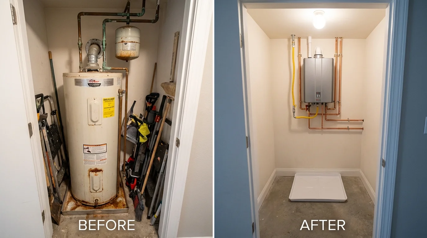 Tank water heater versus wall-mounted tankless unit comparison for Rockingham, NC homeowners