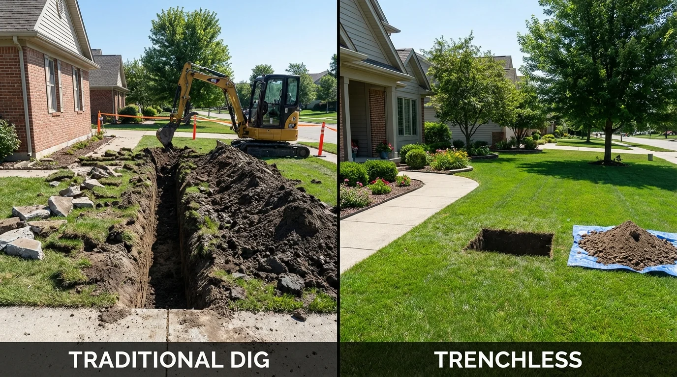 Trenchless sewer repair with minimal yard damage versus traditional excavation in Rockingham, NC